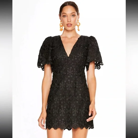 La Maison Talulah Limousine Black Floral Embroidery Dress - Picture 1 of 10